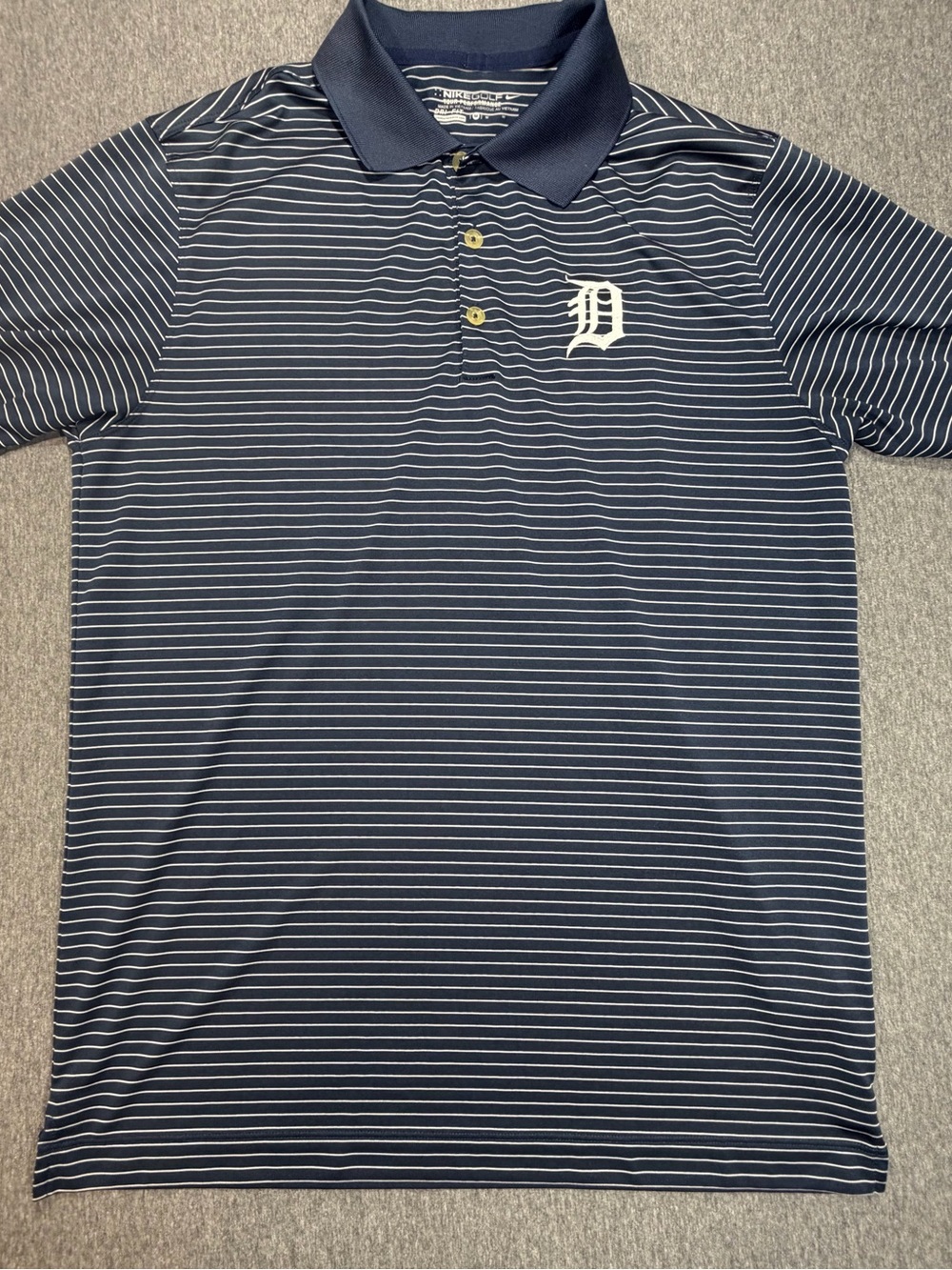 Detroit Tigers Short Sleeve Polo Shirt Nike Dri Fit Blue White Stripe MLB Mens M